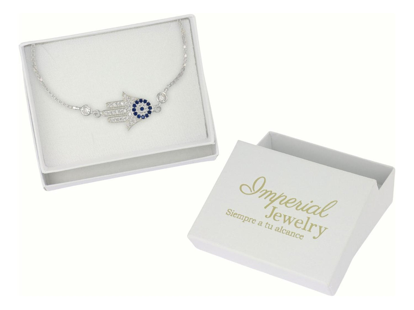 Pulsera De Plata 925 De Mano De Fatima Con Zirconia