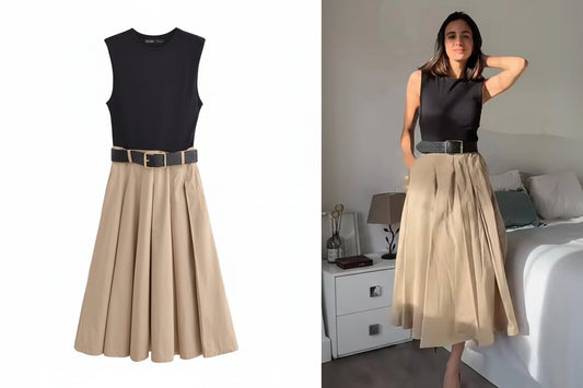 Vestido Midi "Sienna Knit": Tejido de Punto con Plisado y Cinturón a Juego - Silueta Elegante para Verano 2026